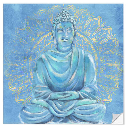 Selvklebende plakat Buddha in blue