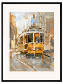 Gerahmter Kunstdruck Gelbe Straßenbahn in Lissabon