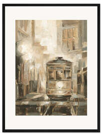 Gerahmter Kunstdruck Lissabon Straßenbahn bei Nacht