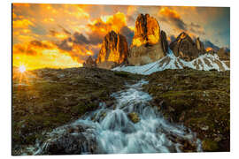 Aluminium print Three Peaks in the Dolomites at sunrise