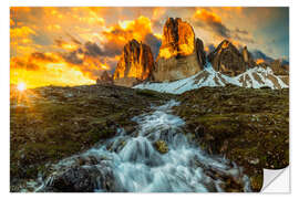 Wall sticker Three Peaks in the Dolomites at sunrise