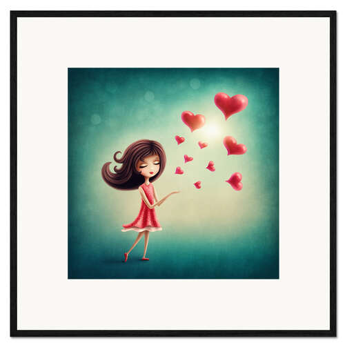 Innrammet kunsttrykk Girl with hearts