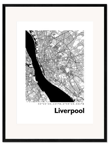 Impresión de arte enmarcada Mapa de la ciudad de Liverpool