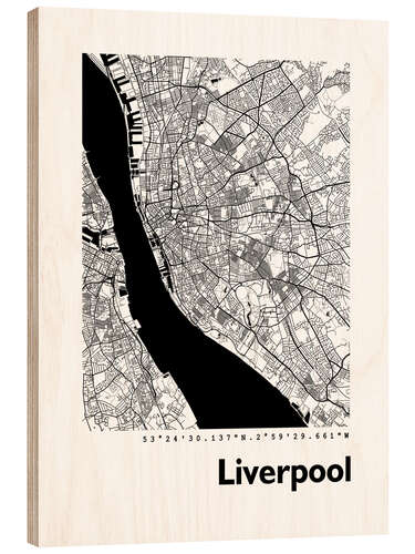 Tableau en bois Plan de la ville de Liverpool