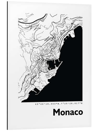 Tableau en aluminium Plan de la ville de Monaco