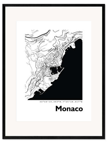 Gerahmter Kunstdruck Stadtplan von Monaco