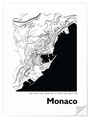 Sticker mural Plan de la ville de Monaco