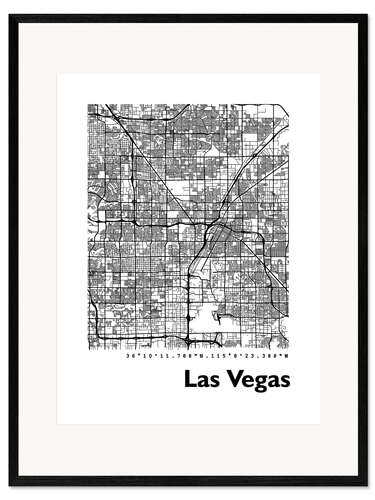 Gerahmter Kunstdruck Stadtplan von Las Vegas