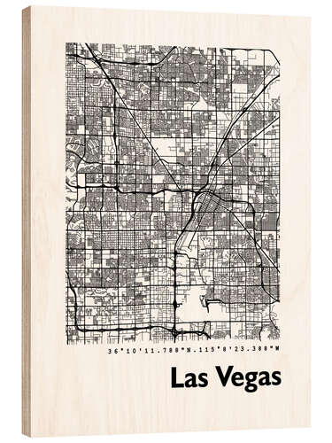 Wood print Las Vegas city map