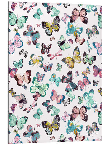 Aluminium print Watercolor Butterflies Pastel Pink Green