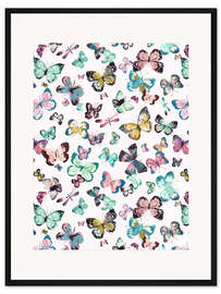 Gerahmter Kunstdruck Schmetterlinge Pastellrosa-Grün