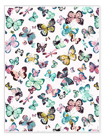 Obra artística  Acuarela de mariposasen verde y rosa - Ninola Design