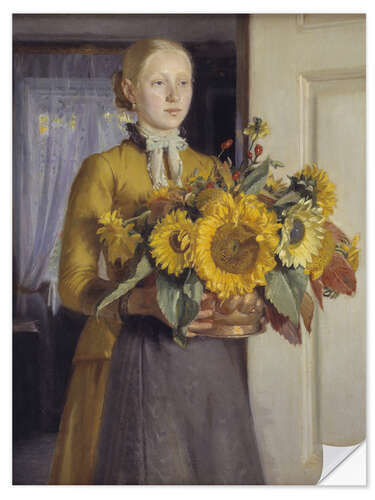 Sisustustarra Girl with sunflowers