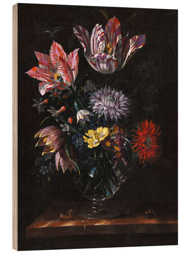 Obraz na drewnie Glass vase with flowers