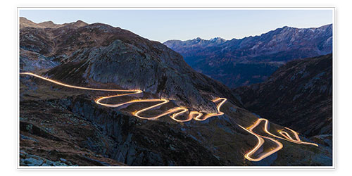 Plakat Tremolastrasse on the Gotthard Pass in Switzerland