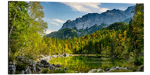 Aluminium print The Frillensee near the Eibsee with the Zugspitze