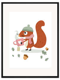 Gerahmter Kunstdruck Eichhörnchen Emil trinkt Tee