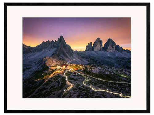 Kehystetty taidepainatus Night sky panorama, Drei Zinnen