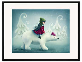 Gerahmter Kunstdruck Mädchen mit weißem Bären