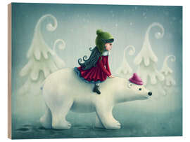 Wood print Girl with white bear