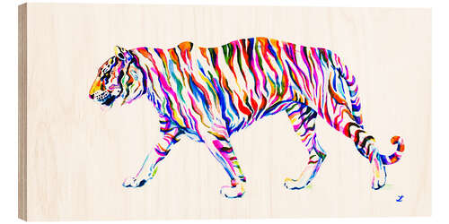 Wood print Striding tiger