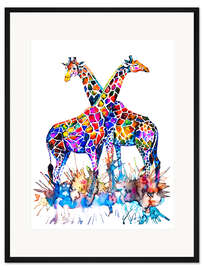 Gerahmter Kunstdruck Regenbogen Giraffen