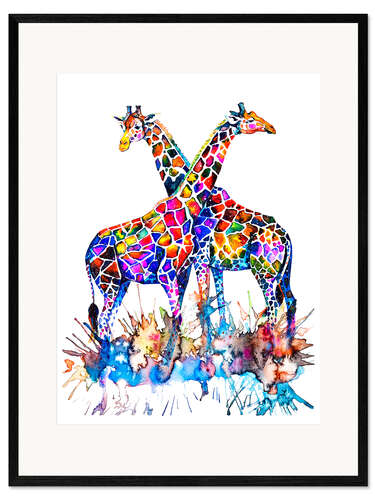 Kehystetty taidepainatus Rainbow Giraffes