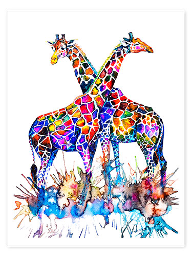 Poster Regenbogen Giraffen