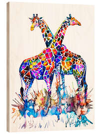 Wood print Rainbow Giraffes