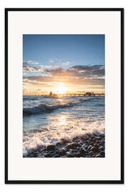 Gerahmter Kunstdruck Brandung an der Seebrücke Sellin