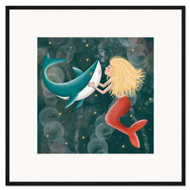 Framed art print Mermaid kisses shark