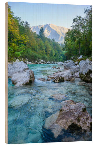 Holzbild Fluss Soča, Slowenien