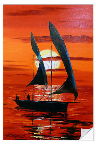 Selvklebende plakat Sailboat in the Evening Glow