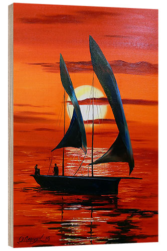 Stampa su legno Sailboat in the Evening Glow