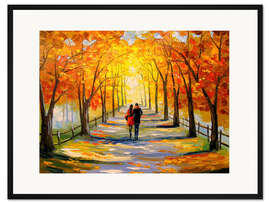 Gerahmter Kunstdruck Herbstspaziergang im Park I