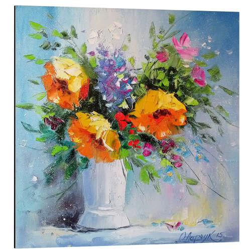 Tableau en aluminium Fleurs jaunes dans un vase