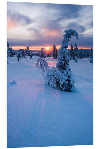 Tableau en PVC Coucher de soleil spectaculaire dans le paysage d'hiver