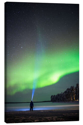 Canvastavla Man Under Northern Lights (Aurora Borealis)