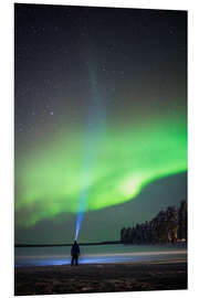 Foam board print Man Under Northern Lights (Aurora Borealis)