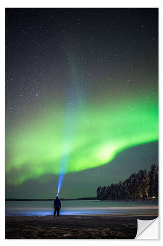 Wall sticker Man Under Northern Lights (Aurora Borealis)