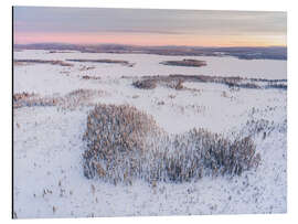 Tableau en aluminium Forêt en forme de coeur dans le paysage d'hiver