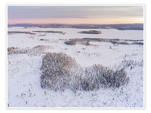 Poster Forêt en forme de coeur dans le paysage d'hiver