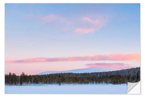 Wall sticker Frozen lake, forest and mountains at sunset