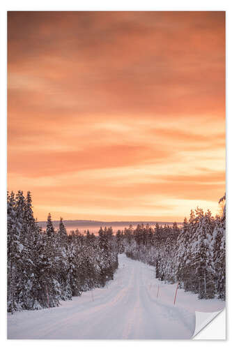 Självhäftande poster Winter Road at Sunset