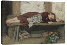 Canvas print Sleeping girl on a wooden bench