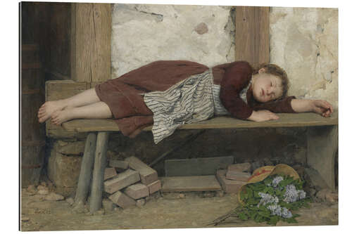 Gallery print Sleeping girl on a wooden bench