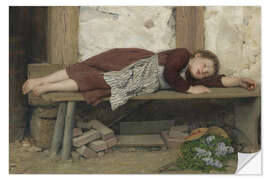 Selvklebende plakat Sleeping girl on a wooden bench