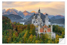 Selvklebende plakat Neuschwanstein Castle in early autumn