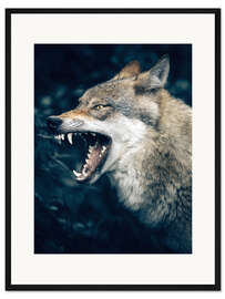 Gerahmter Kunstdruck Wolf zeigt Zähne
