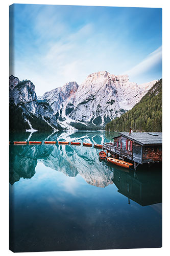 Canvas print Reflection in Lake Braies, Dolomites